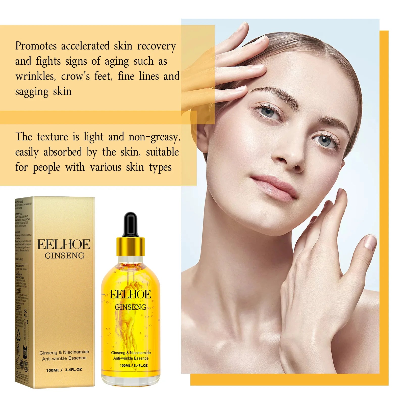 Revitalize Your Skin with 24k Gold Ginseng Anti-Wrinkle Serum - Firming, Lightening, and Deep Moisturizing Formula