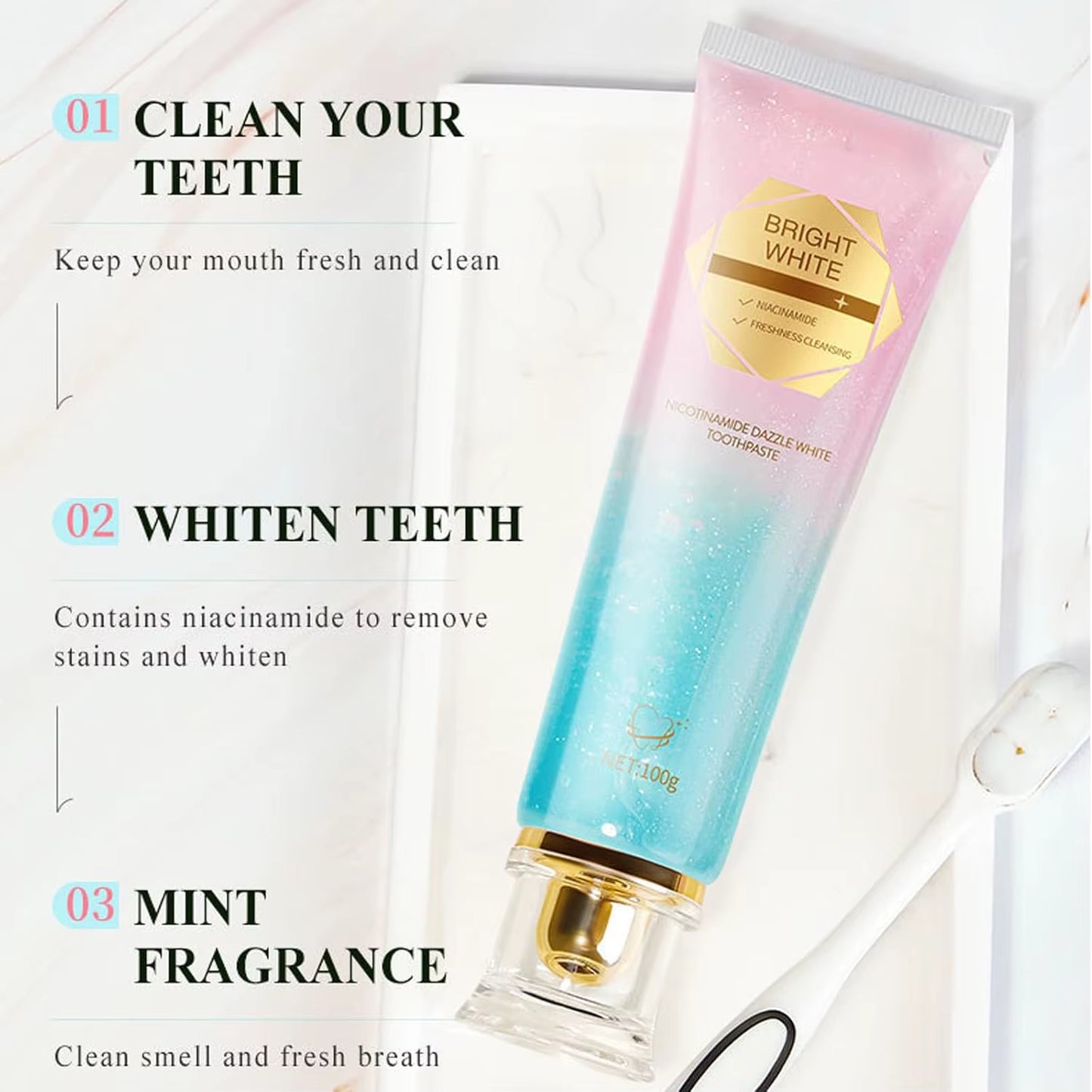 Niacinamide Whitening Toothpaste - Intensive Stain Removal, Enamel Protection, and Breath Freshening for Daily Oral Care