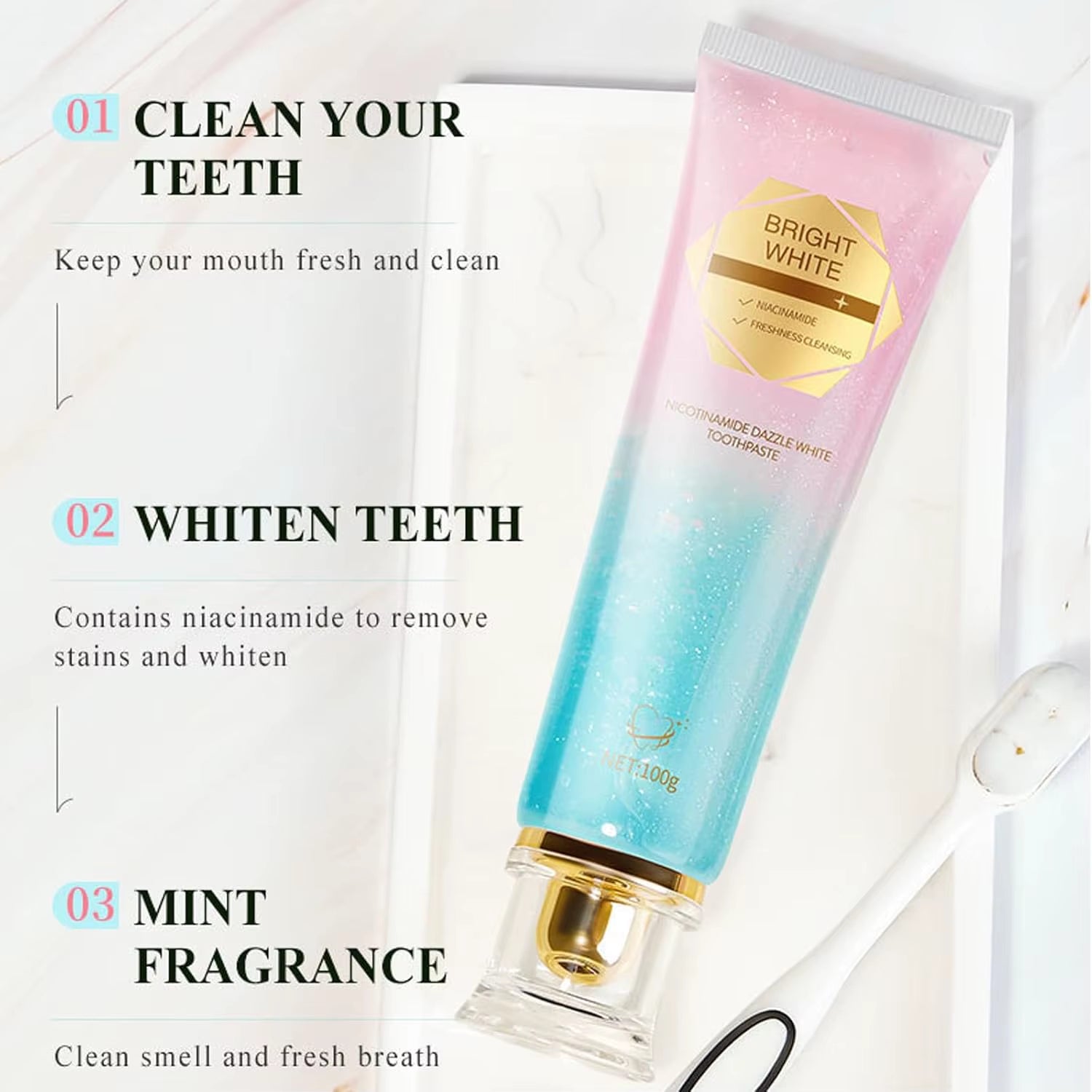 Niacinamide Whitening Toothpaste - Intensive Stain Removal, Enamel Protection, and Breath Freshening for Daily Oral Care