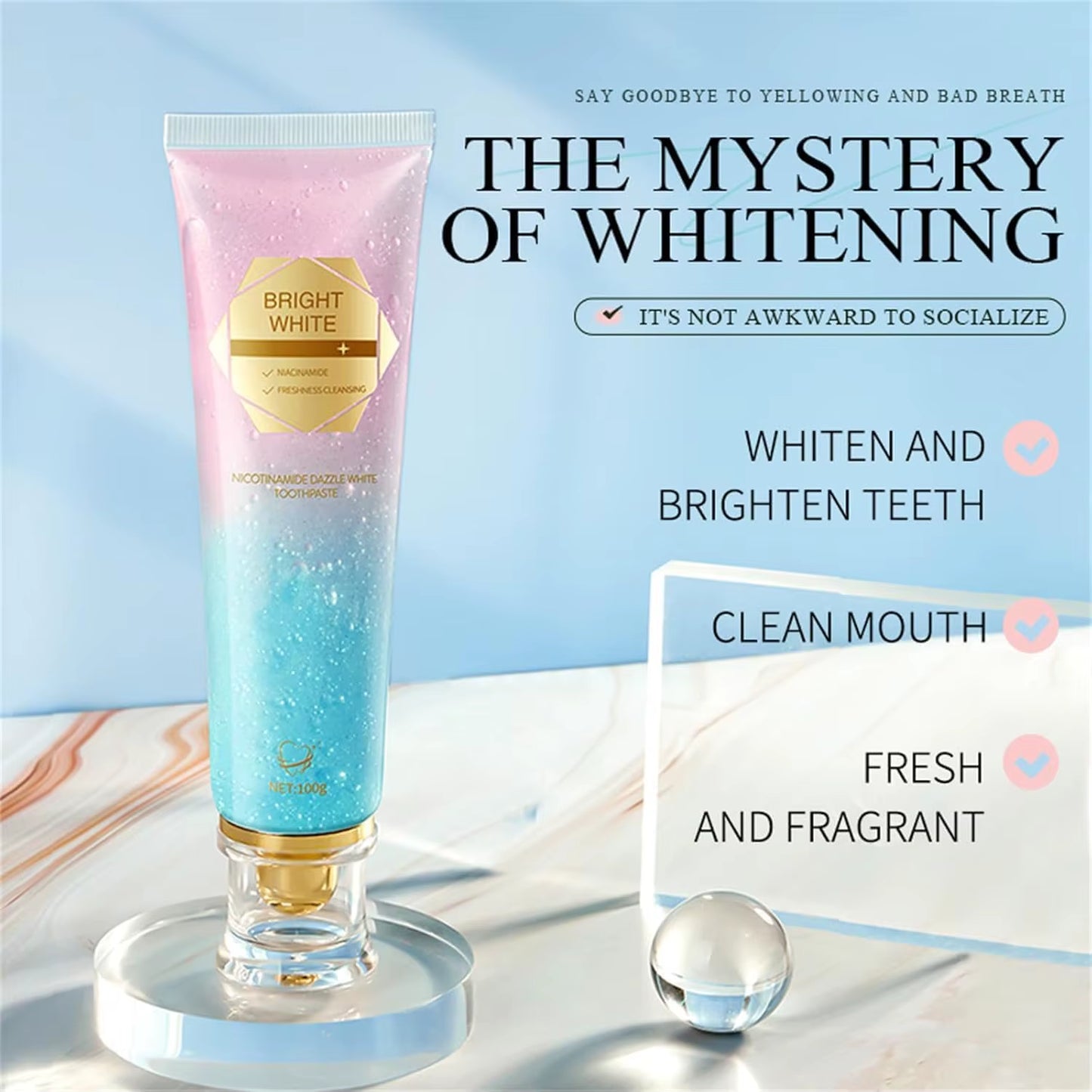 Niacinamide Whitening Toothpaste - Intensive Stain Removal, Enamel Protection, and Breath Freshening for Daily Oral Care