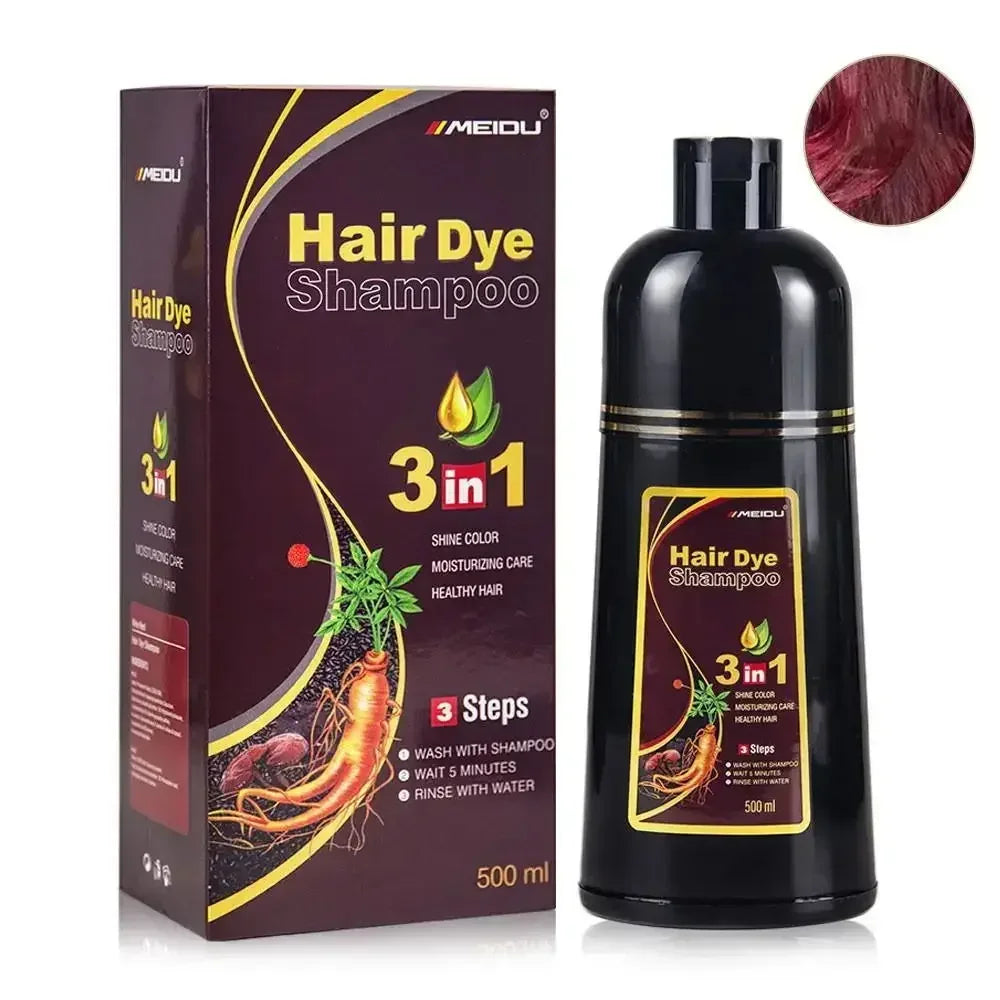 3-in-1 Instant Coloring Shampoo - 500ml Natural Black Hair Dye for Men and Women with Herbal Extracts