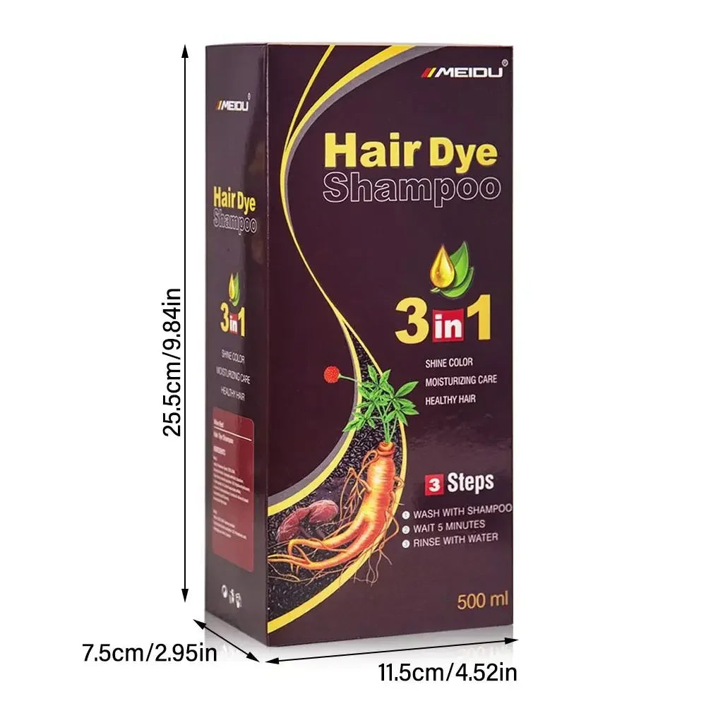 3-in-1 Instant Coloring Shampoo - 500ml Natural Black Hair Dye for Men and Women with Herbal Extracts