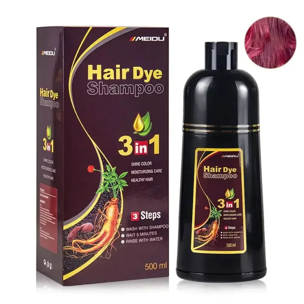 3-in-1 Instant Coloring Shampoo - 500ml Natural Black Hair Dye for Men and Women with Herbal Extracts