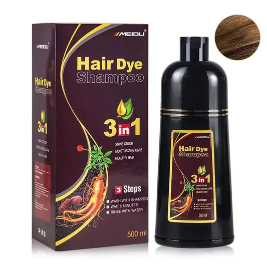 3-in-1 Instant Coloring Shampoo - 500ml Natural Black Hair Dye for Men and Women with Herbal Extracts