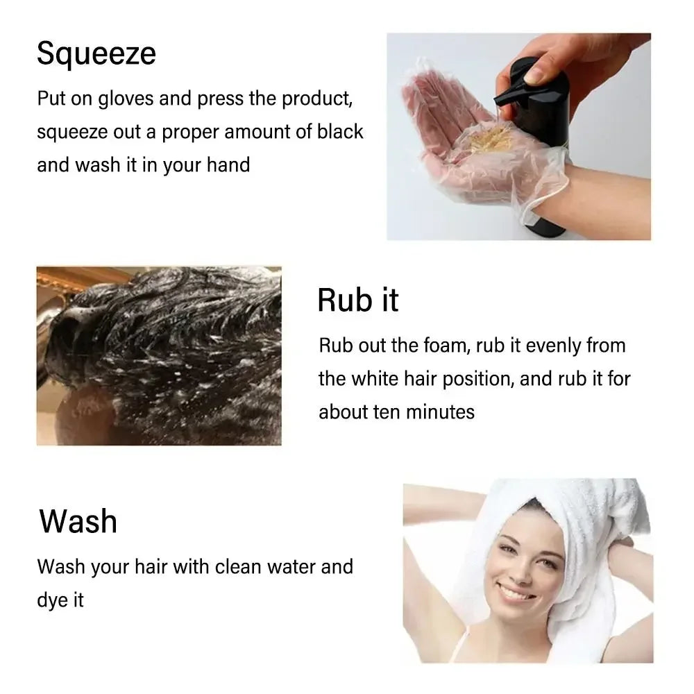 3-in-1 Instant Coloring Shampoo - 500ml Natural Black Hair Dye for Men and Women with Herbal Extracts