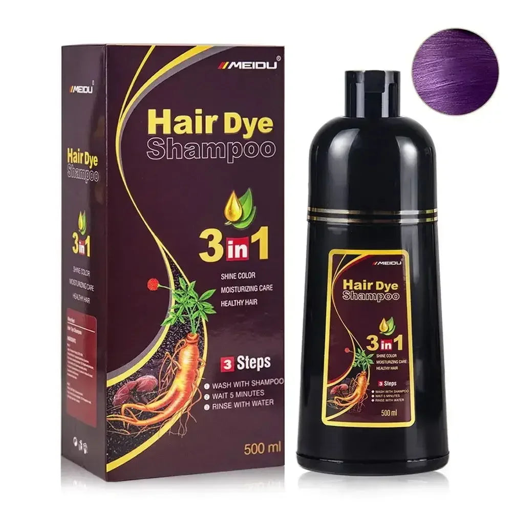 3-in-1 Instant Coloring Shampoo - 500ml Natural Black Hair Dye for Men and Women with Herbal Extracts