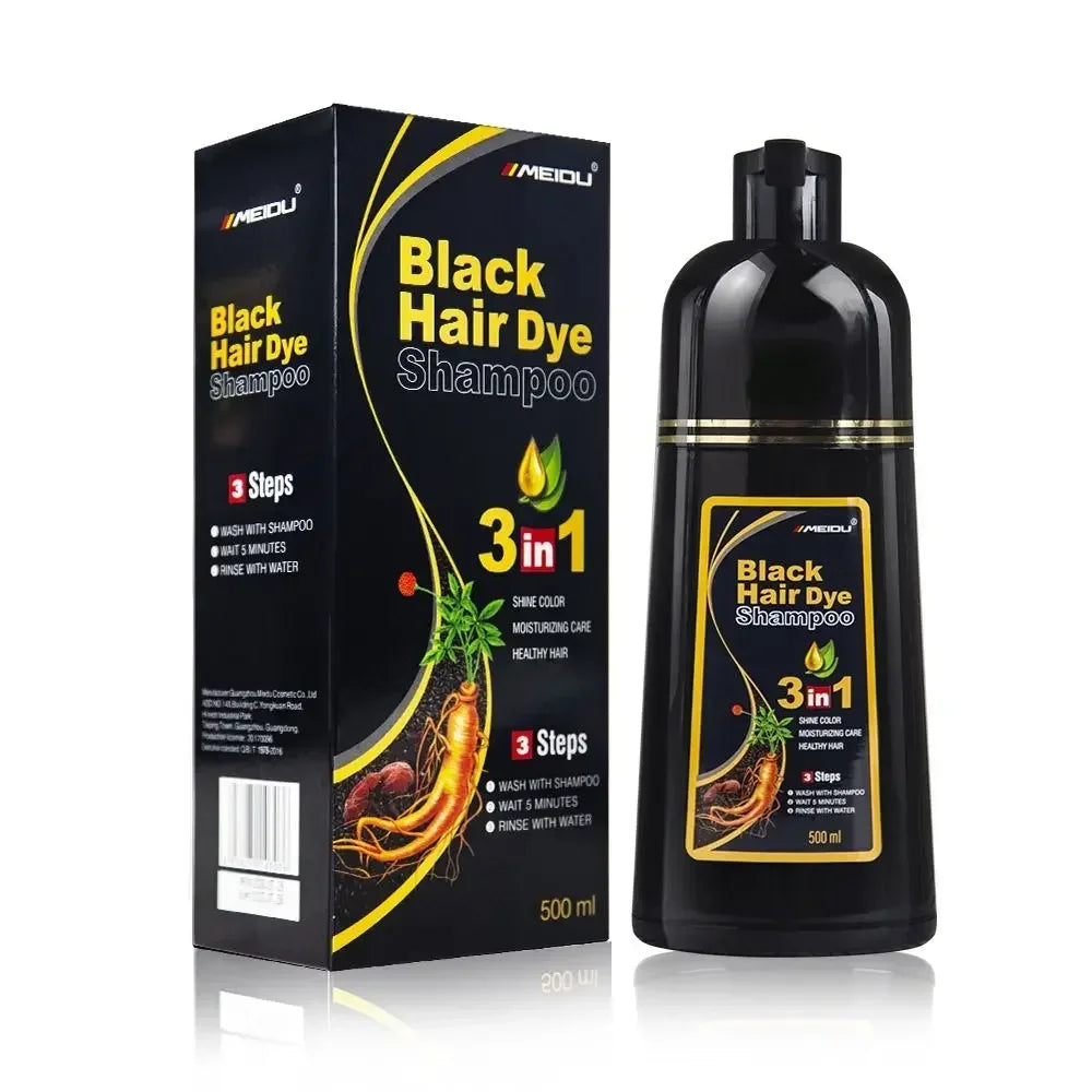 3-in-1 Instant Coloring Shampoo - 500ml Natural Black Hair Dye for Men and Women with Herbal Extracts